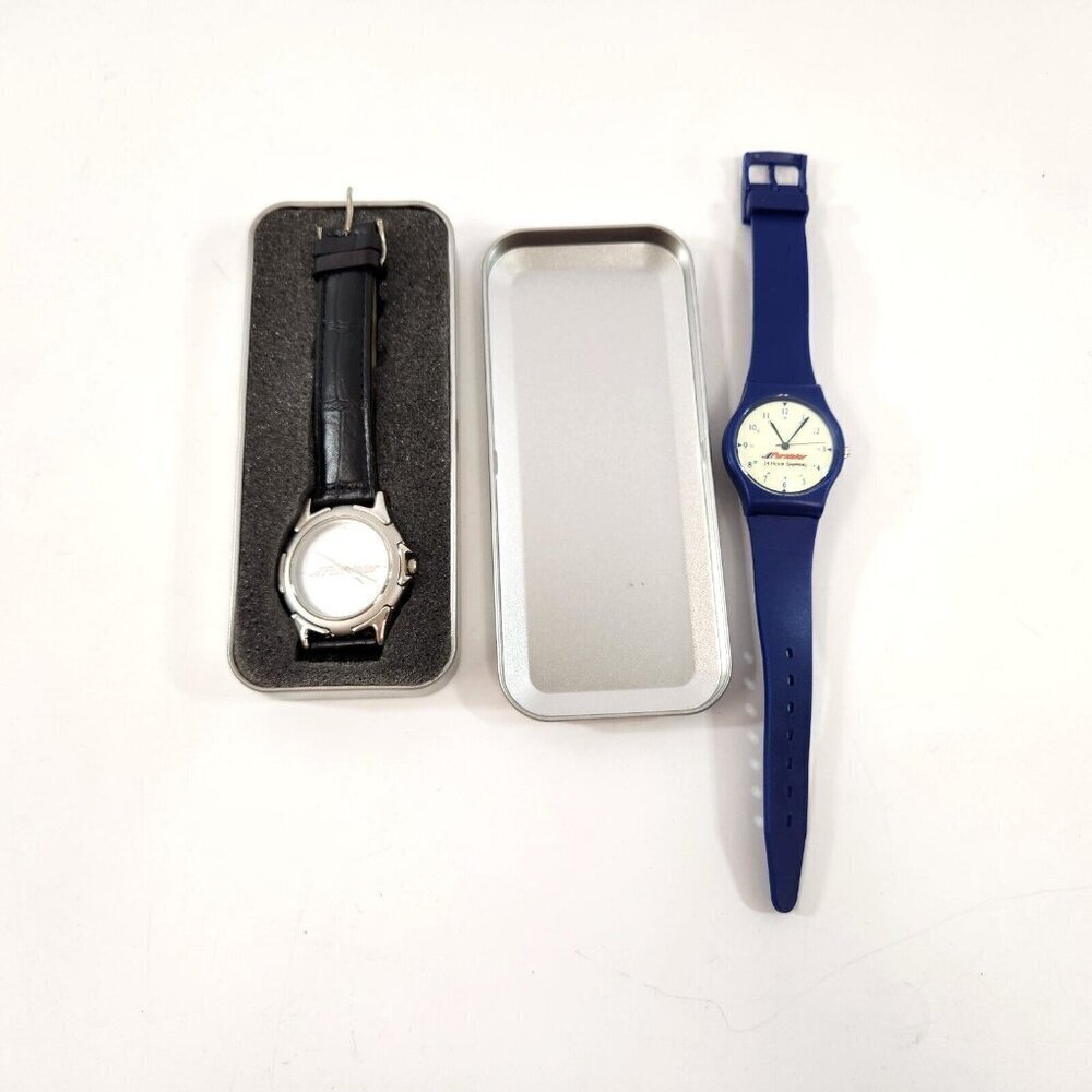 Purolator Courier Wrist Watch Lot of 2 Blue & Leather Bands Gift Novelty Vtg